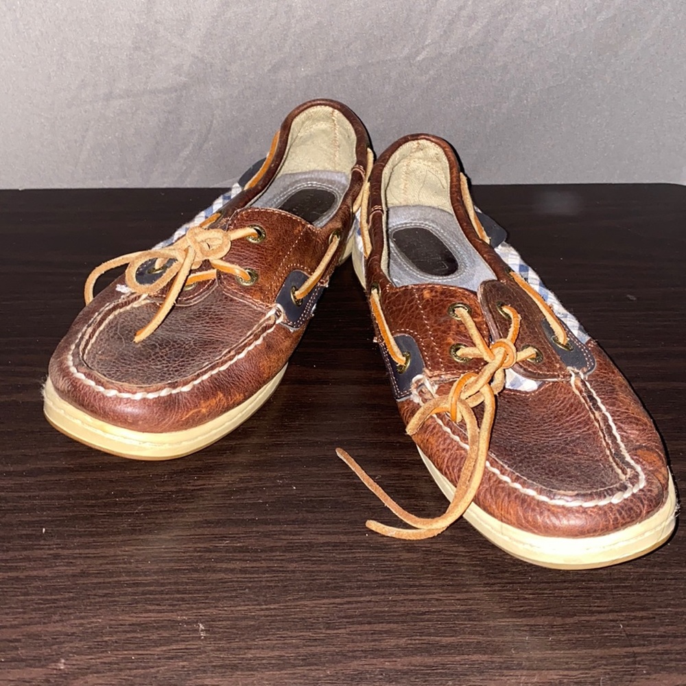 Mens Brown and Plaid Sperrys